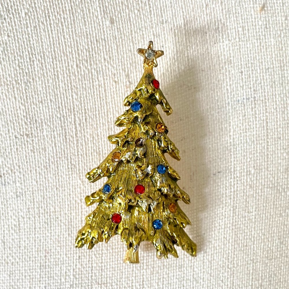 Christmas Tree Pin Signed ART Rhinestone Ornaments - Picture 4 of 8